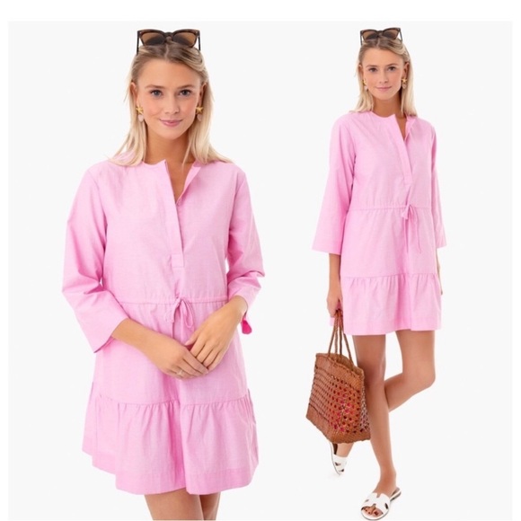 Pomander Place Dresses & Skirts - Pomander Place Tuckernuck Lucy Chambray Tiered Cotton Mini Dress In Pink Sz S